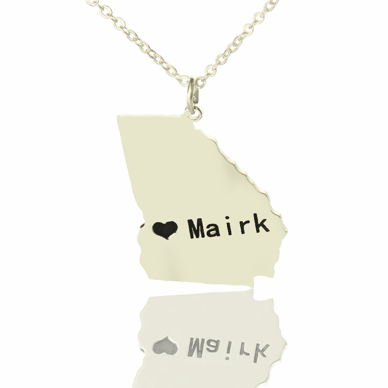 Custom Georgia State Heart Name Necklace Custom Georgia state shaped heart name necklace