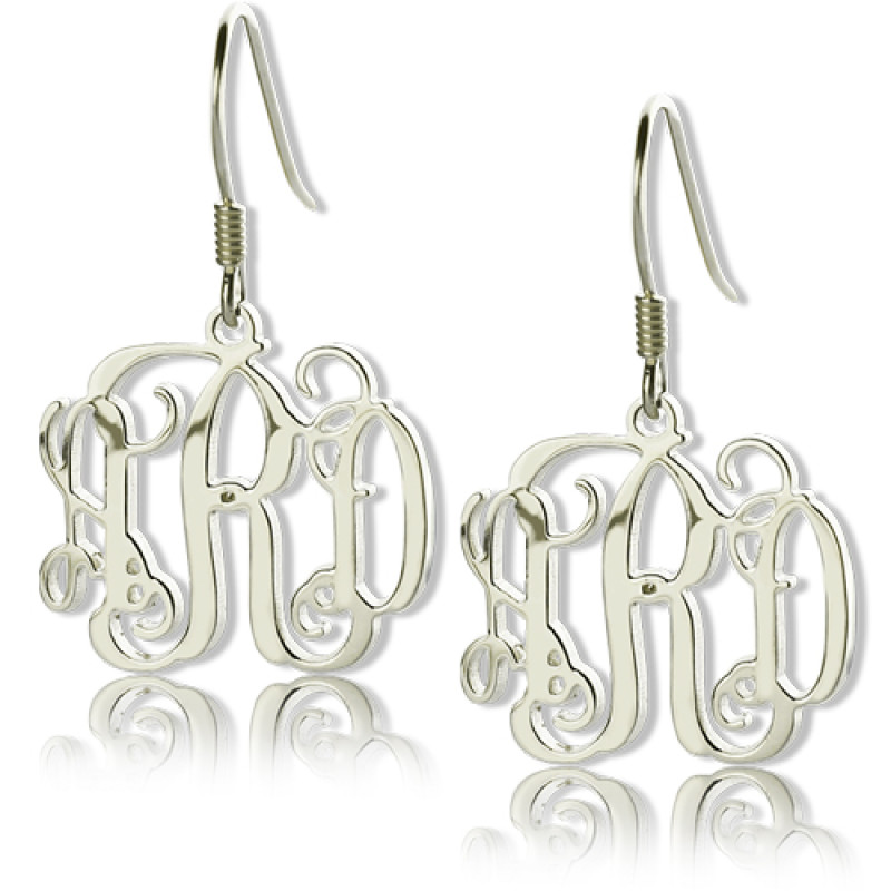 Personalised sterling silver monogram earrings with scripted initials