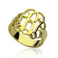 18ct gold plated cut-out monogram ring with three initials