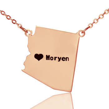 Custom Arizona State Shaped Necklaces With Heart Name Rose Gold