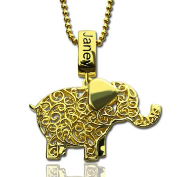 Personalised Elephant Necklace with Name Birthstone 18ct Gold Plated