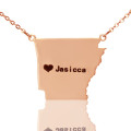 Custom Arkansas state map necklace with a heart city marker