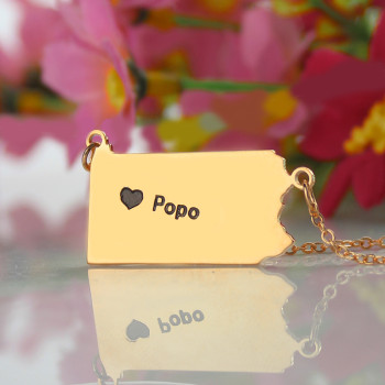 Personalised PA State USA Map Necklace With Heart Name Rose Gold