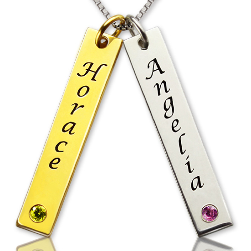 Custom Couple Name Tag Necklace with Birthstones Custom couple name tag necklace with birthstones