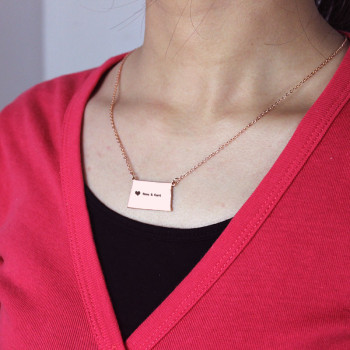 Personalised ND State USA Map Necklace With Heart Name Rose Gold