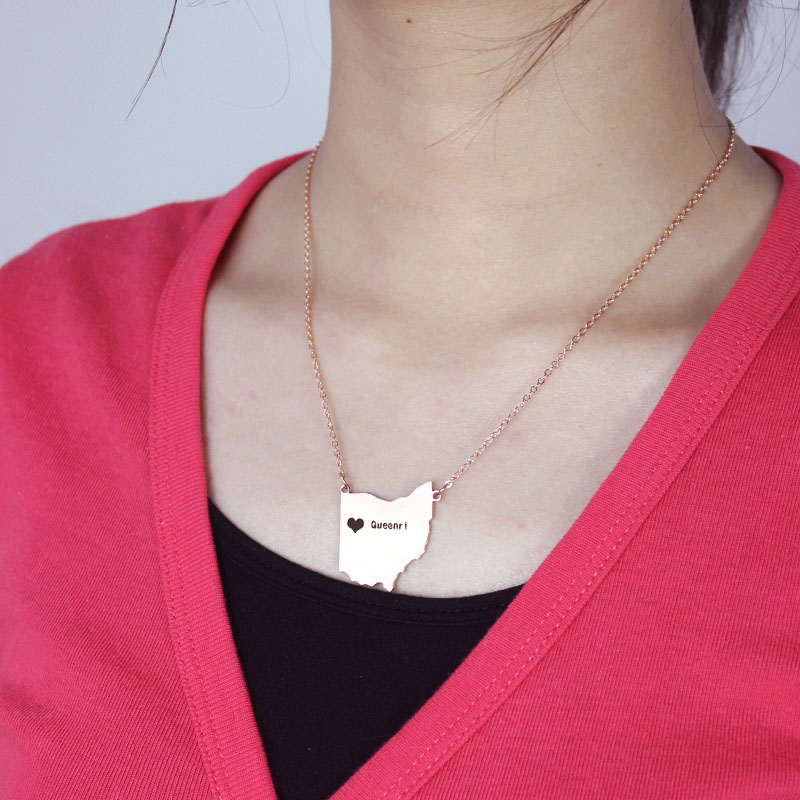 Ohio State Map Heart Name Necklace Custom Ohio state map heart name necklace product image