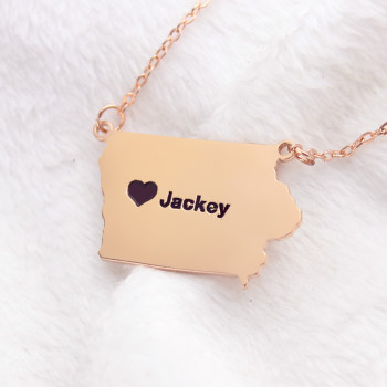 Iowa State USA Map Necklace With Heart Name Rose Gold