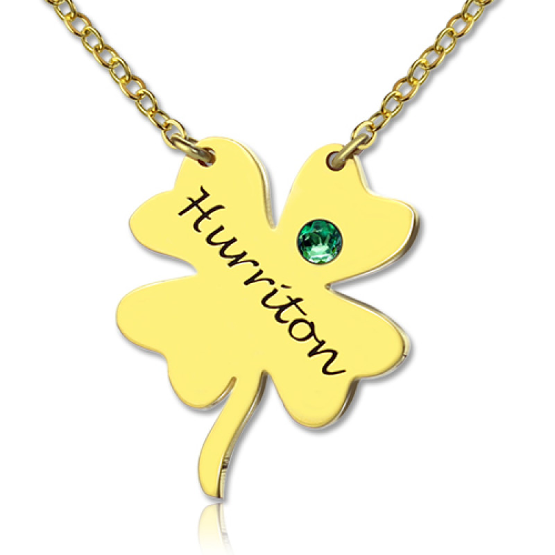 Four-Leaf Clover Name Necklace 18ct gold plated four-leaf clover name necklace