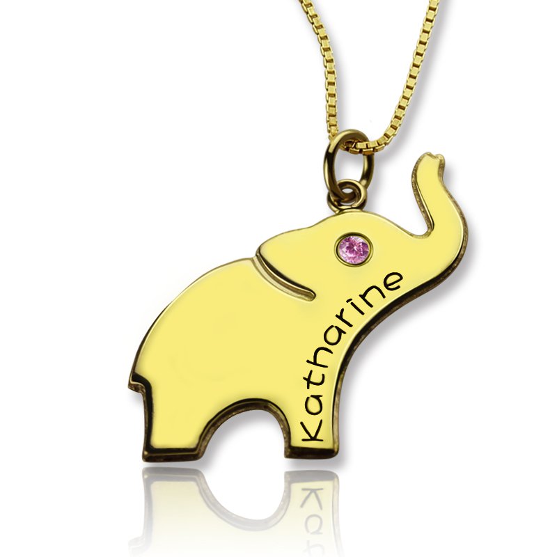 Engraved Elephant Lucky Charm Necklace Engraved elephant lucky charm name necklace