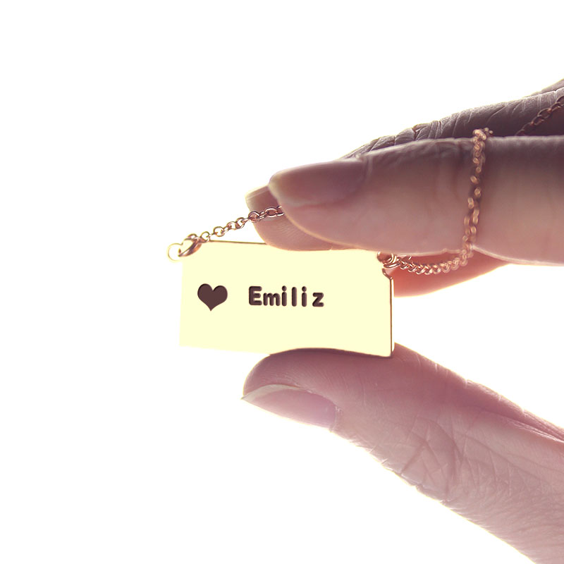 Kansas State Name Necklace with Heart Custom Kansas state-shaped name necklace with heart detail