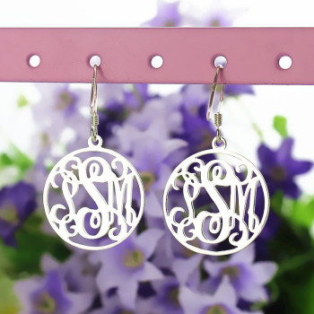 Circle Monogrammed Initial Earrings Sterling Silver Circle Monogrammed Initial Earrings Sterling Silver