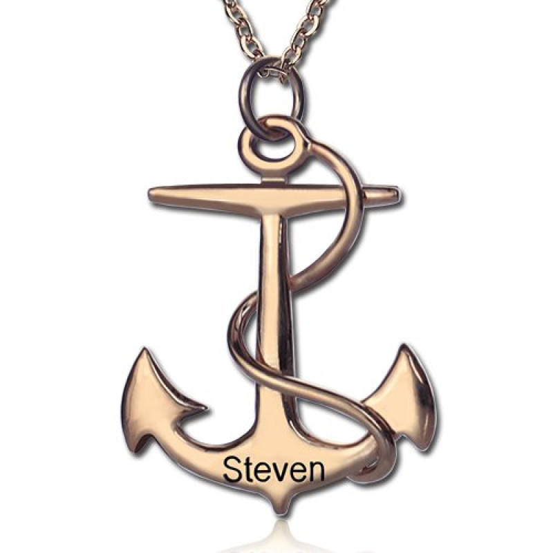 Engraved anchor name necklace in sterling silver