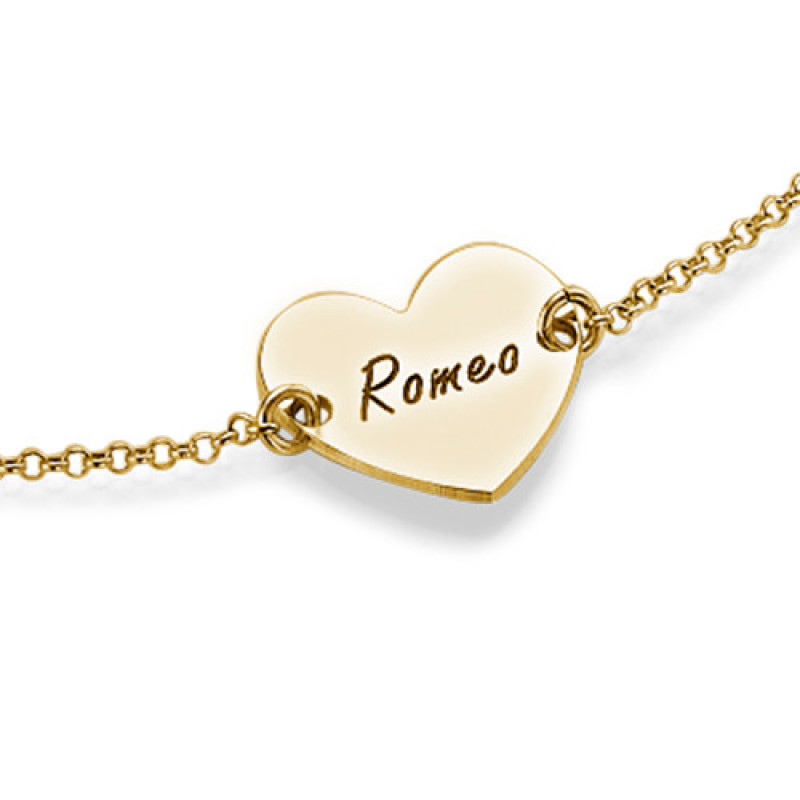 Engraved Couples Heart Bracelet – Product View 18ct gold plated engraved couples heart bracelet product view