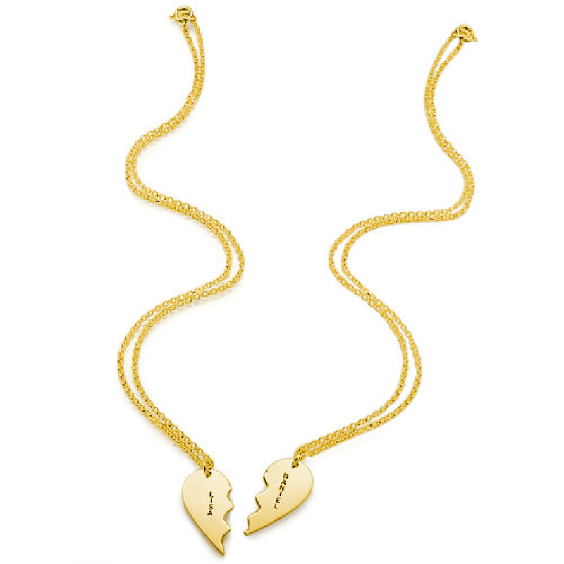 Gold-plated sterling silver split heart necklace