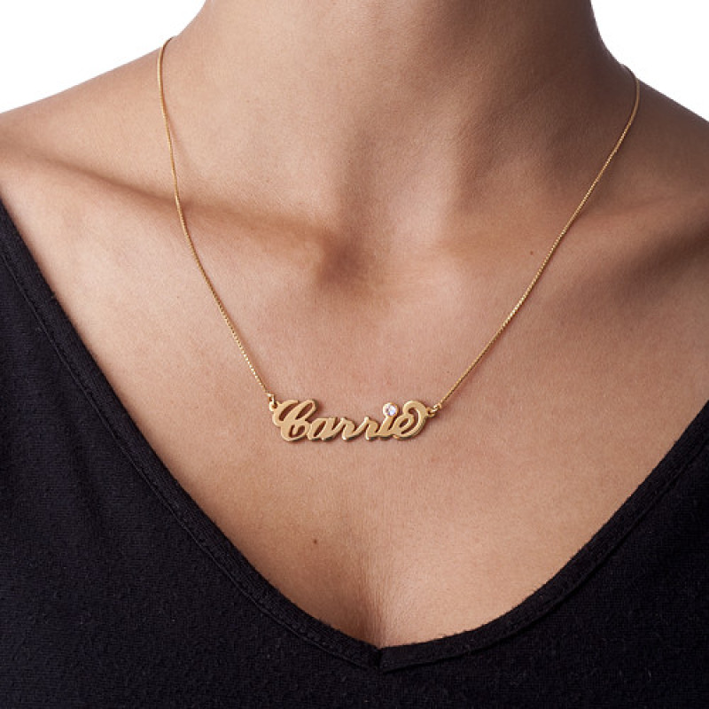 Carrie Swarovski Name Necklace 18ct gold-plated Carrie-style personalised name necklace with Swarovski crystal