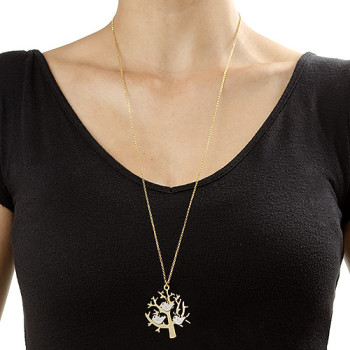 Gold Plated Tree Necklace with 0.925 Silver Initial Birds Gold Plated Tree Necklace with 0.925 Silver Initial Birds