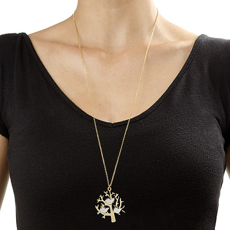 Gold Plated Tree Necklace with Silver Initial Birds Gold plated tree necklace with sterling silver initial birds