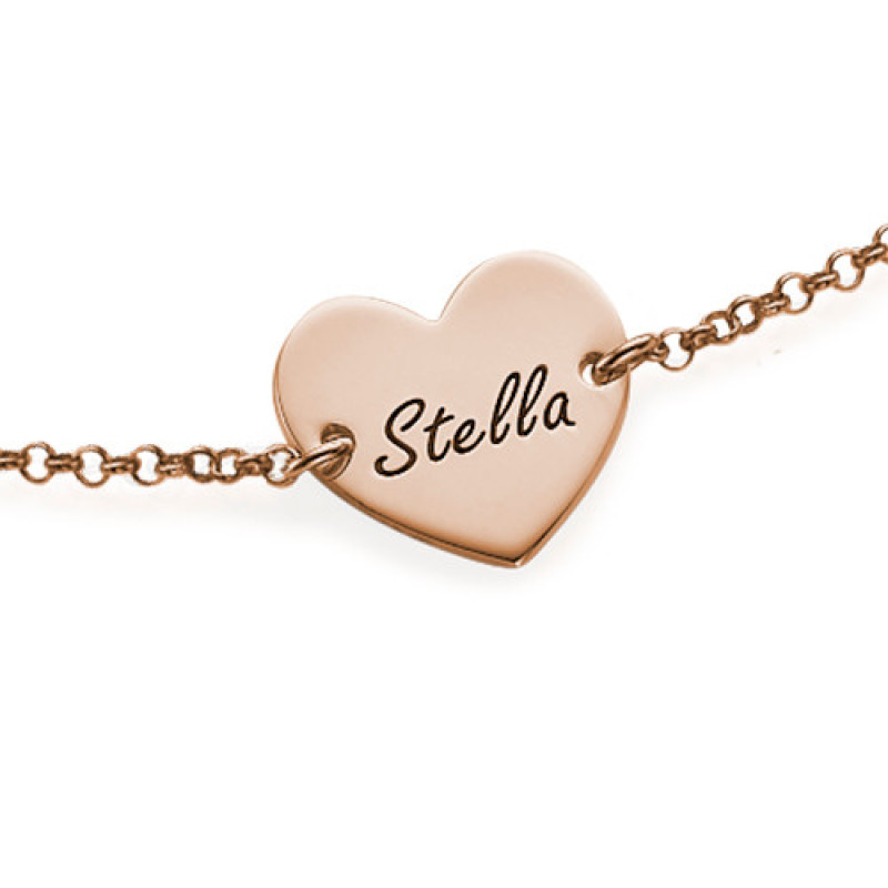 18ct rose gold plated engraved heart couples bracelet
