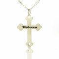 Silver Rebecca font cross name necklace