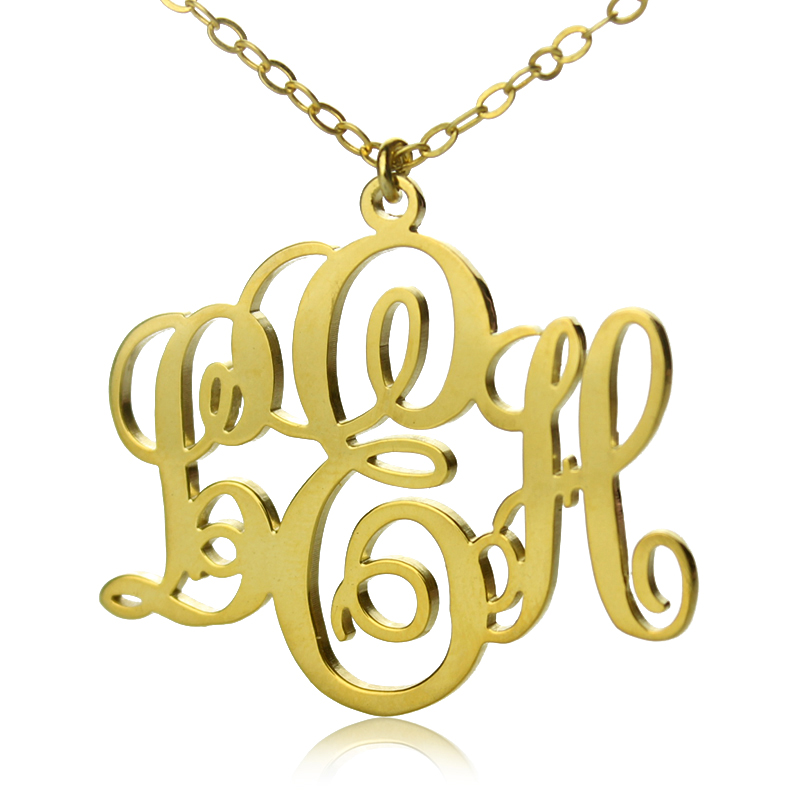 Personalised Vine Font Initial Monogram Necklace Personalised vine font three-initial monogram necklace