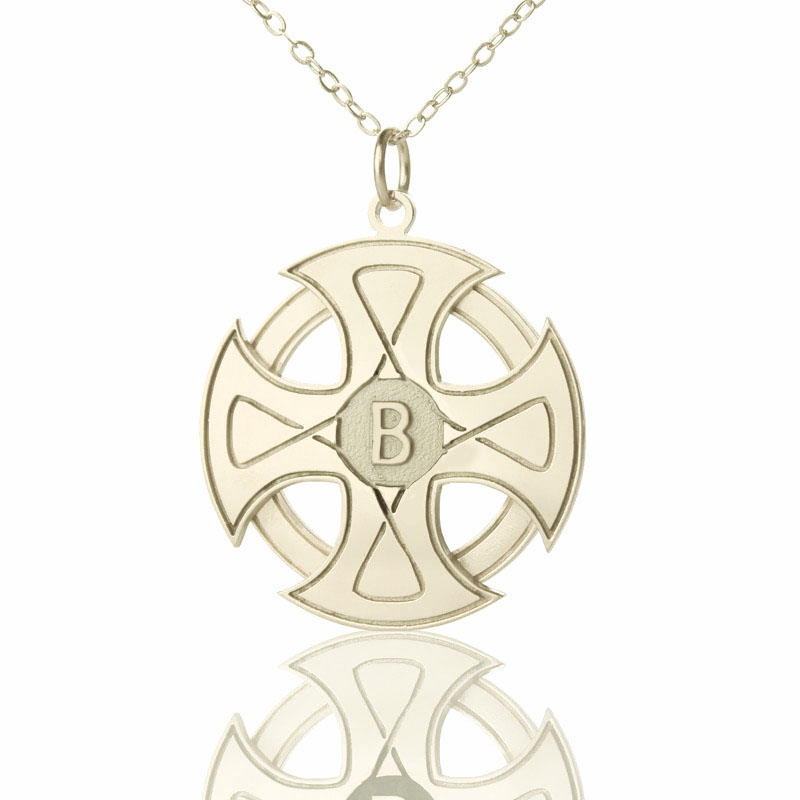 Engraved Celtic cross name necklace in sterling silver