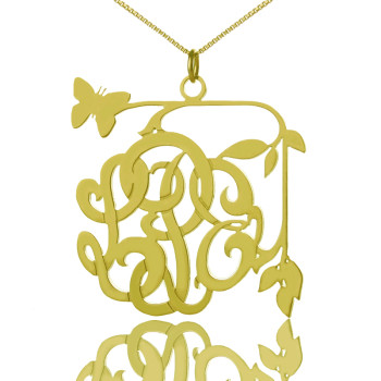 Vines Butterfly Monogram Initial Necklace 18ct Gold Plated