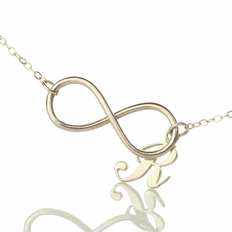 Personalised infinity necklace with an initial letter charm