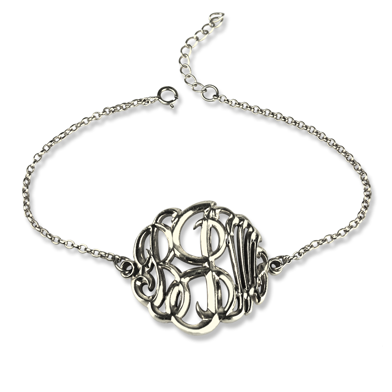 Hand-Painted Sterling Silver Monogram Bracelet Hand-painted sterling silver monogram bracelet