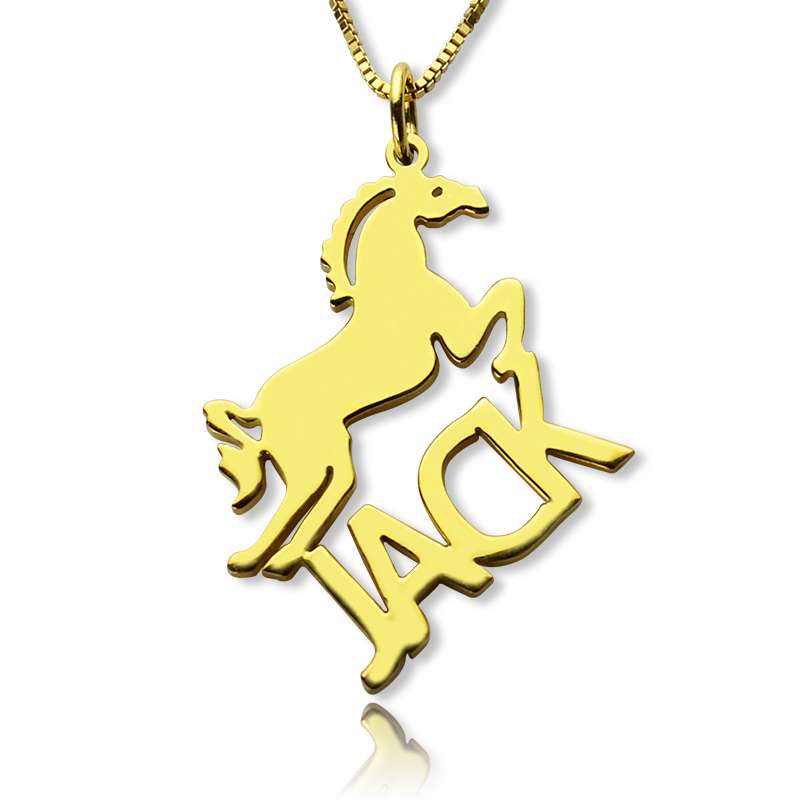 Kids Name Necklace with Horse 18ct Gold Plated Personalised kids name necklace with horse pendant