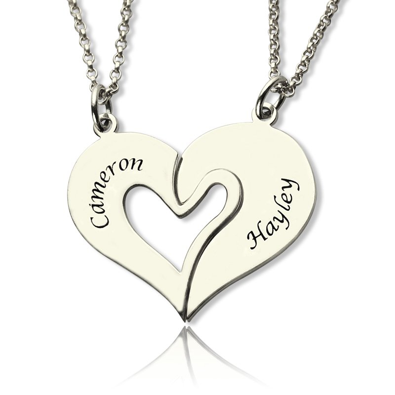Personalised breakable heart name necklace for couples