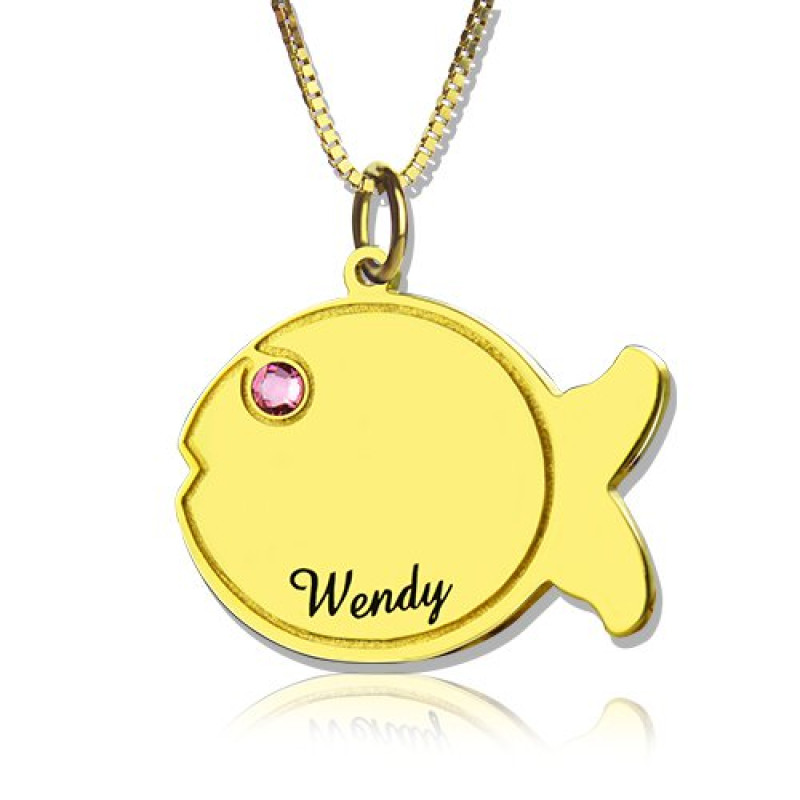Kids Fish Name Necklace 18ct Gold Plated Personalised kids fish name necklace
