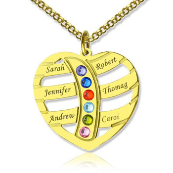 Mothers Necklace With Children Names Birthstones 18ct Gold Plated