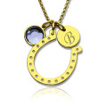Personalised birthstone horseshoe necklace with initial charm