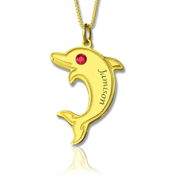 Dolphin Pendant Necklace with Birthstone Name 18ct Gold Plated