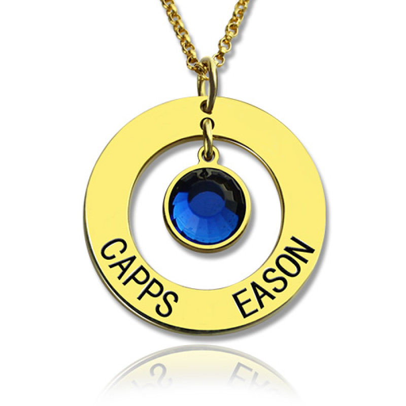 Personalised circle name necklace with birthstone