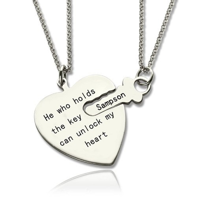 Key and heart necklace set for a couple