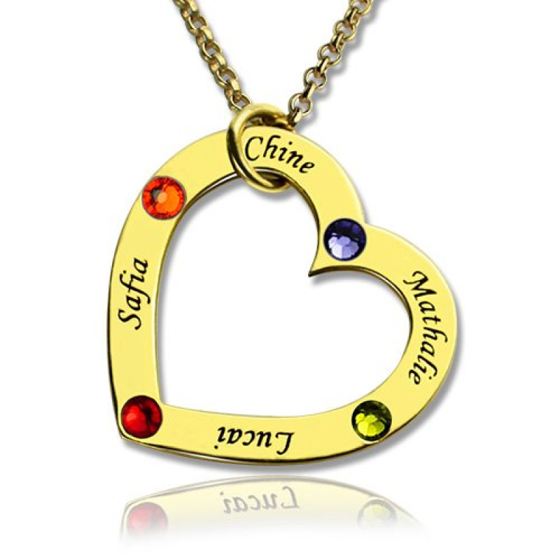 Gold plated personalised birthstone heart necklace for mother