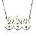 Mother Necklace with Children's Birthstone Silver mother necklace with Mom heart pendant and child birthstone detail
