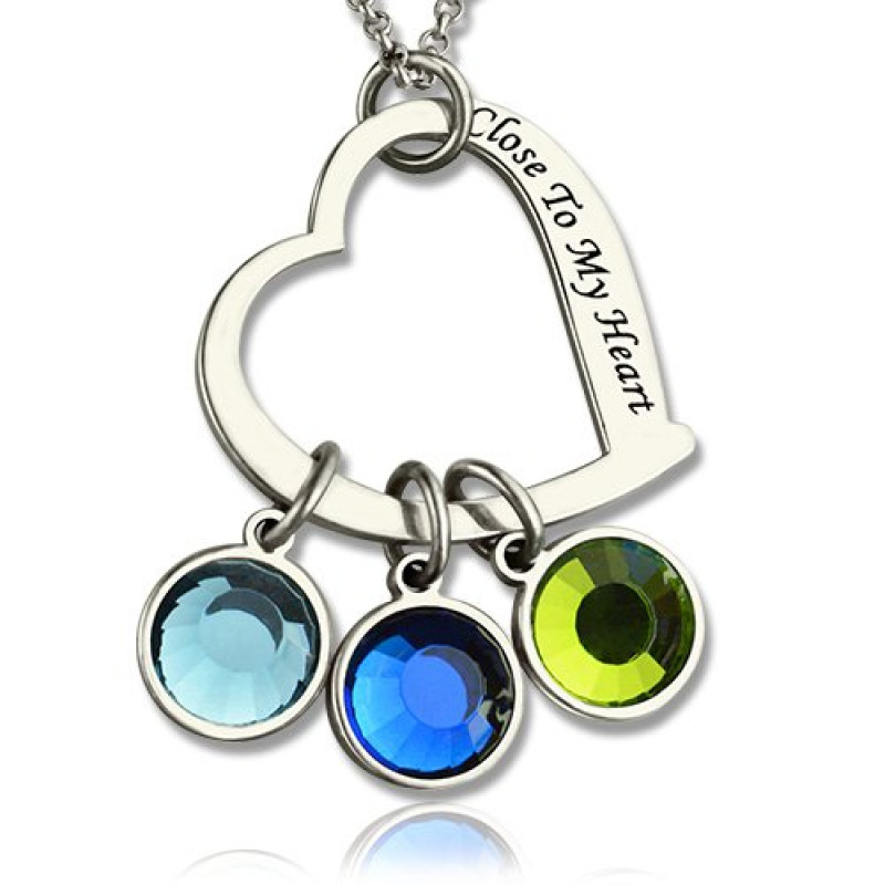 Open heart promise phrase necklace with birthstone