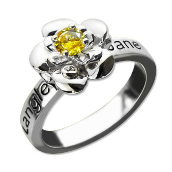 Promise Rose Ring Engraved Name Birthstone Sterling Silver
