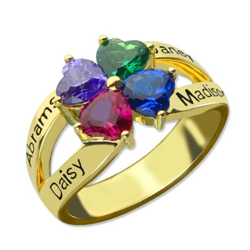 Four Heart Birthstone Family Ring for Mom Personalised four heart birthstone family ring for mom