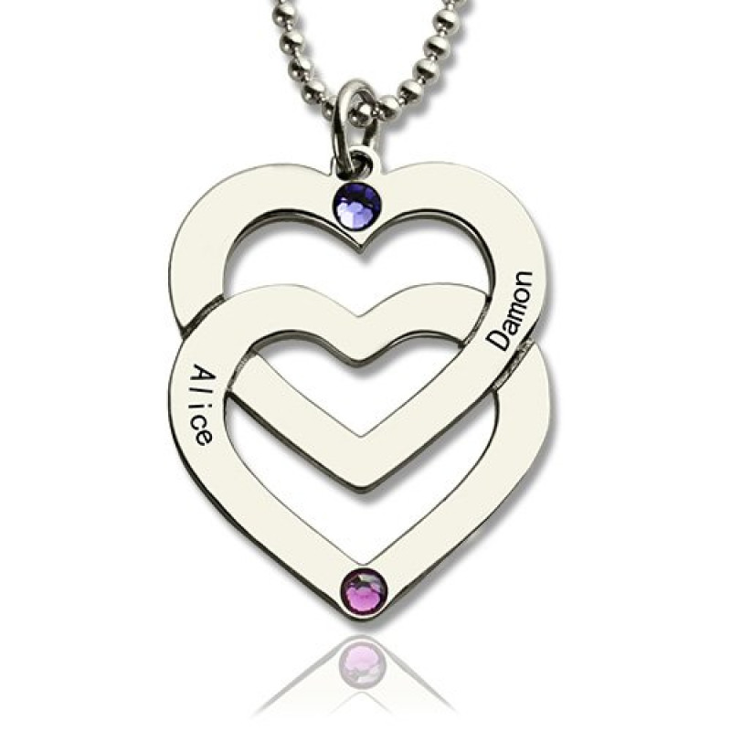 Personalised Double Heart Name Necklace Personalised double heart engraved name necklace in sterling silver