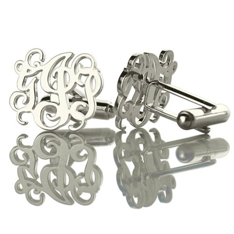 Personalised three-initial script monogram cufflinks
