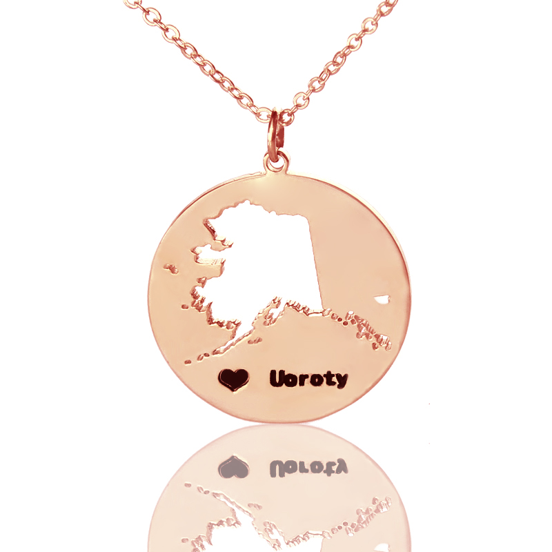 Custom Alaska state heart name necklace in rose gold