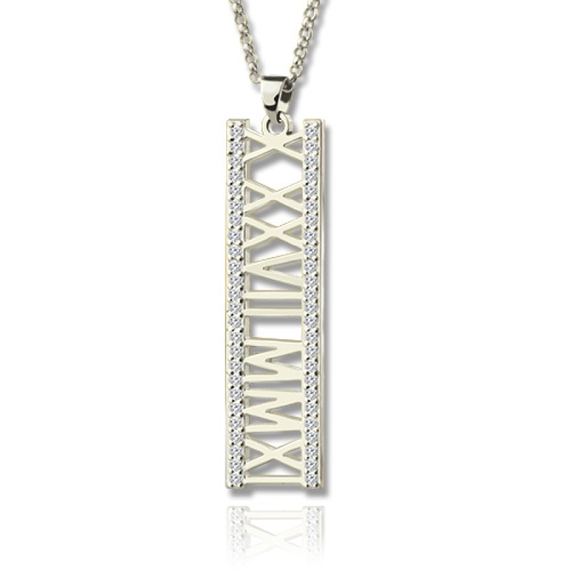 Roman Numeral Vertical Birthstone Necklace Personalised Roman numeral vertical necklace with birthstone option