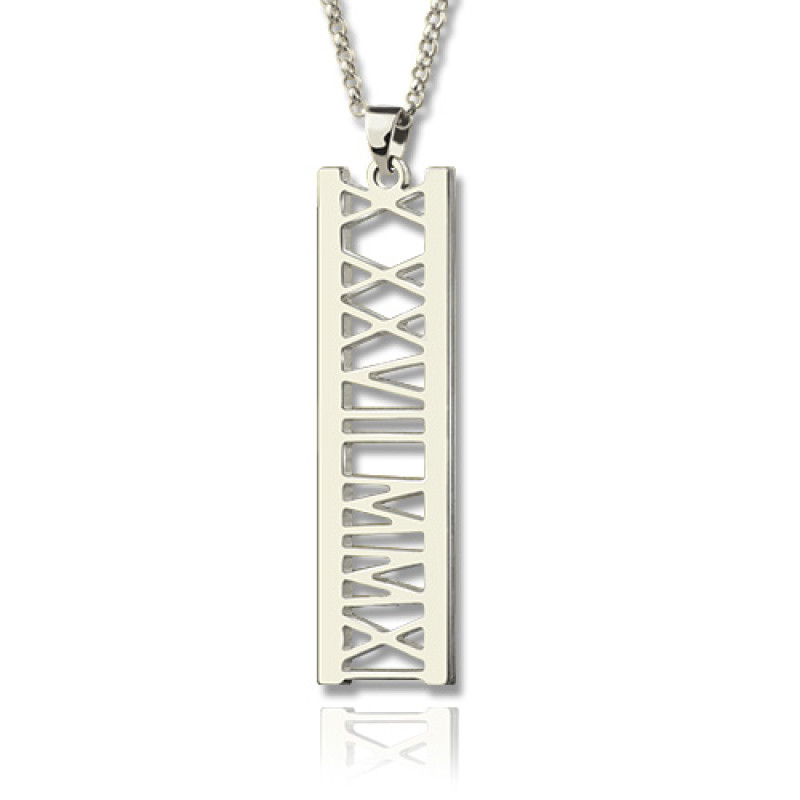 Personalised Roman Numeral Date Necklace in Sterling Silver Sterling silver personalised Roman numeral date necklace