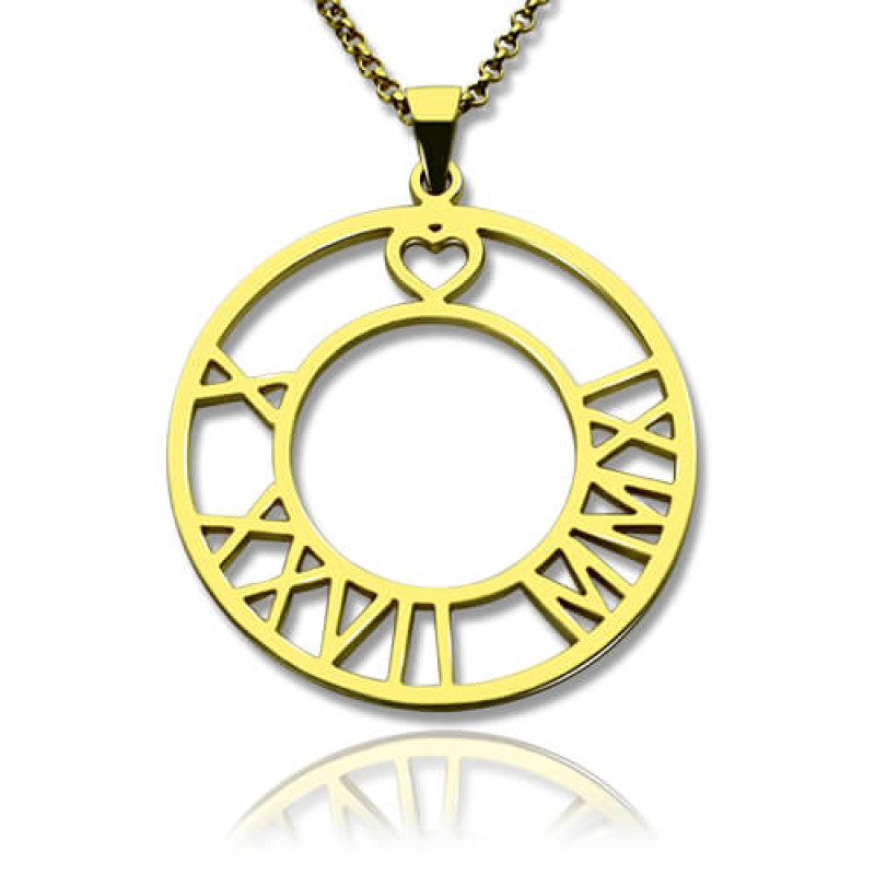 18K Gold Plated Roman Numeral Disc Necklace 18K gold-plated Roman numeral disc necklace with open-circle pendant