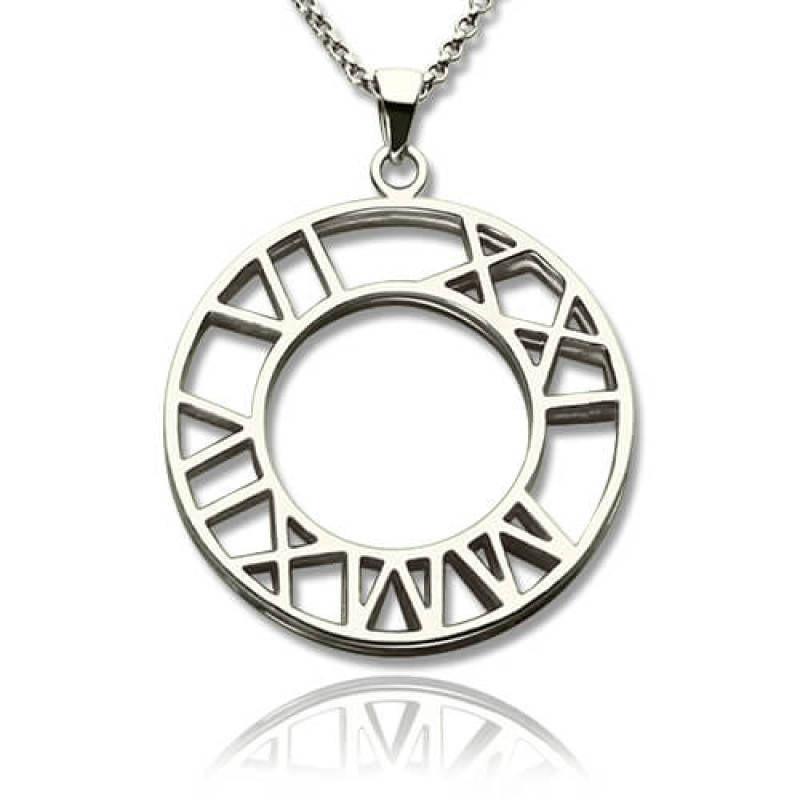 Personalised double circle Roman numeral clock-design necklace