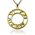 Double-circle Roman numeral necklace with clock-inspired pendant