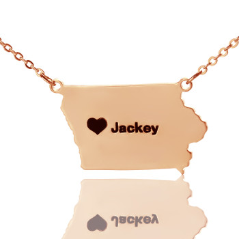 Iowa State USA Map Necklace With Heart Name Rose Gold